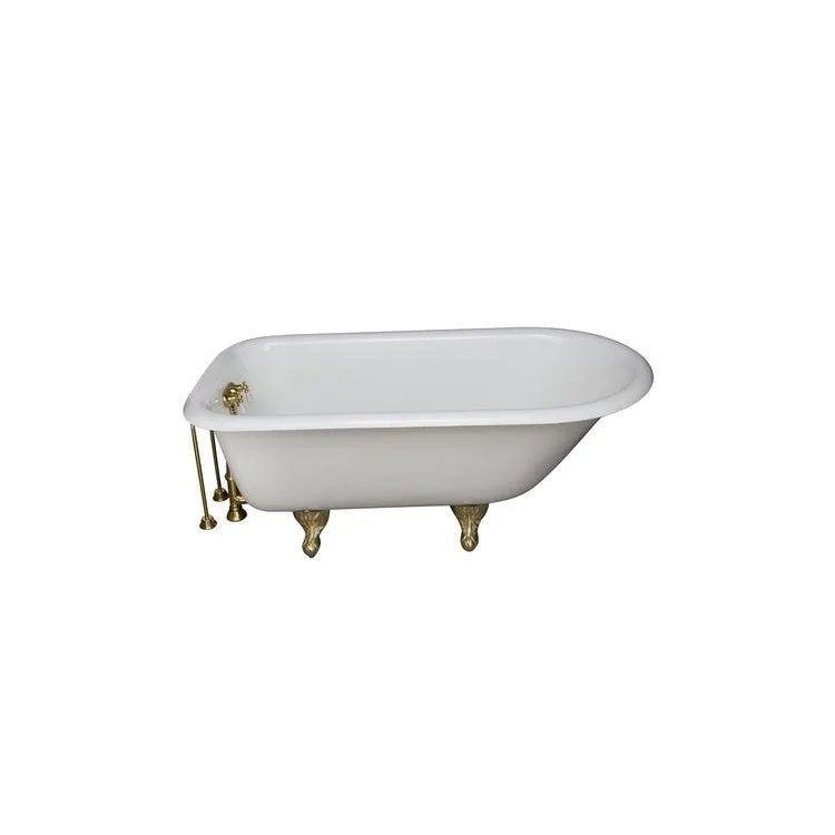 Tub Kit Duet Freestanding 68 Inch Cast Iron White Includes Polished Brass Tub Filler 24 Inch Double Offset Tub Supplies & Tub Drain Non-Skid Strips Clawfoot Old Style Spigot Porcelain Lever Handles 57 Gallon Capacity