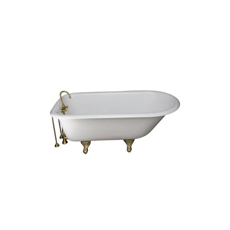 Tub Kit Duet Freestanding 68 Inch Cast Iron White Includes Polished Brass Tub Filler 24 Inch Double Offset Tub Supplies & Tub Drain Non-Skid Strips Clawfoot Gooseneck Spout Porcelain Lever Handles 57 Gallon Capacity