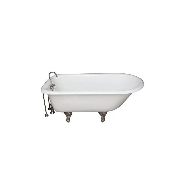 Tub Kit Duet Freestanding 68 Inch Cast Iron White Includes Polished Nickel Tub Filler 24 Inch Double Offset Tub Supplies & Tub Drain Non-Skid Strips Clawfoot Gooseneck Spout Porcelain Lever Handles 57 Gallon Capacity