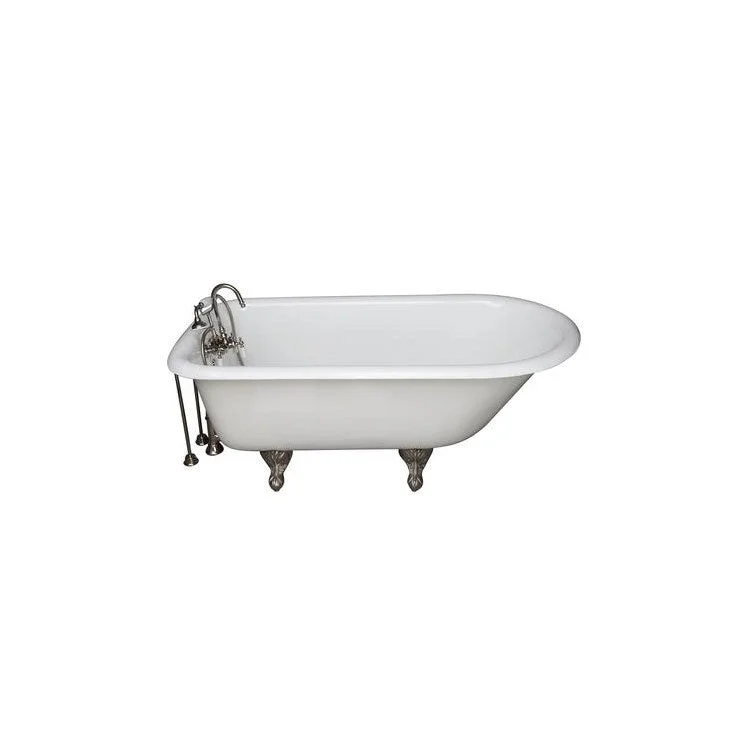 Tub Kit Duet Freestanding 68 Inch Cast Iron White Includes Polished Nickel Tub Filler with Handshower 24 Inch Double Offset Tub Supplies & Tub Drain Non-Skid Strips Clawfoot Gooseneck Spout Porcelain Lever Handles Cradle 60 Inch Hose 57 Gallon Capacity