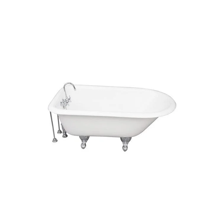 Tub Kit Antonio Freestanding 55 Inch Cast Iron White Includes Polished Chrome Tub Filler 24 Inch Double Offset Tub Supplies & Tub Drain Non-Skid Strips Clawfoot Gooseneck Spout Intricate Metal Lever Handles 36 Gallon Capacity