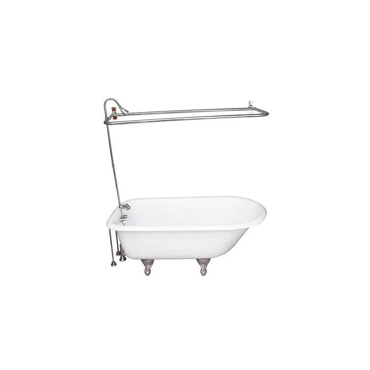 Tub Kit Antonio Freestanding 55 Inch Cast Iron White Includes Polished Chrome Tub Filler 56 Inch Riser Shower Rod 24 Inch Double Offset Tub Supplies & Tub Drain Non-Skid Strips Clawfoot Porcelain Lever Handles 36 Gallon Capacity