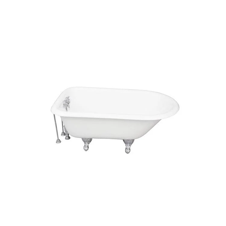 Tub Kit Antonio Freestanding 55 Inch Cast Iron White Includes Polished Chrome Tub Filler 24 Inch Double Offset Tub Supplies & Tub Drain Non-Skid Strips Clawfoot Old Style Spigot Metal Cross Handles 36 Gallon Capacity