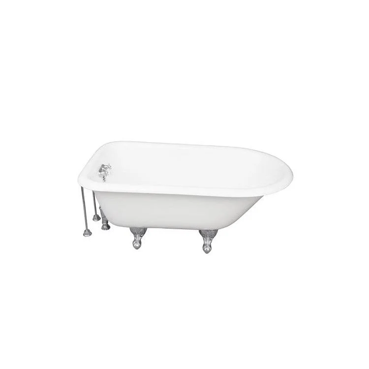 Tub Kit Antonio Freestanding 55 Inch Cast Iron White Includes Polished Chrome Tub Filler 24 Inch Double Offset Tub Supplies & Tub Drain Non-Skid Strips Clawfoot Old Style Spigot Porcelain Lever Handles 36 Gallon Capacity