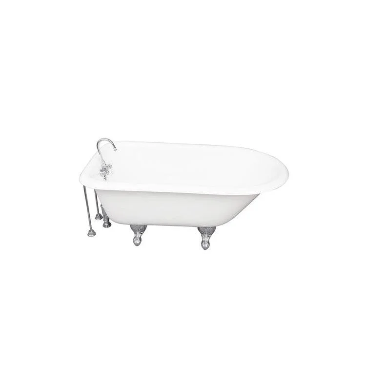 Tub Kit Antonio Freestanding 55 Inch Cast Iron White Includes Polished Chrome Tub Filler 24 Inch Double Offset Tub Supplies & Tub Drain Non-Skid Strips Clawfoot Gooseneck Spout Porcelain Lever Handles 36 Gallon Capacity