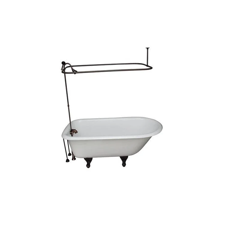 Tub Kit Antonio Freestanding 55 Inch Cast Iron White Includes Oil Rubbed Bronze Tub Filler 48 Inch Rectangular Shower Rod 24 Inch Double Offset Tub Supplies & Tub Drain Non-Skid Strips Clawfoot 36 Gallon Capacity