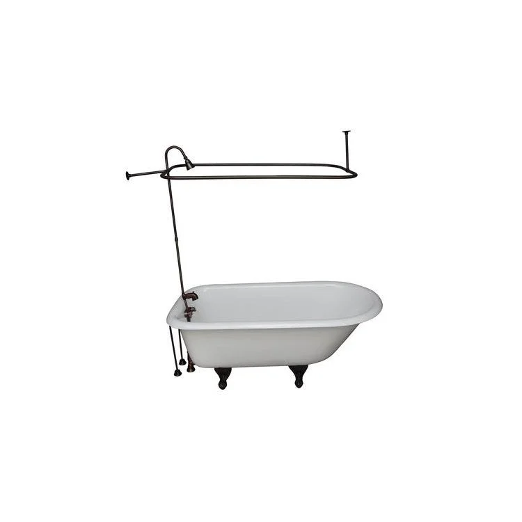 Tub Kit Antonio Freestanding 55 Inch Cast Iron White Includes Oil Rubbed Bronze Tub Filler 48 Inch Riser Showerhead Rectangular Shower Ring 24 Inch Double Offset Tub Supplies & Tub Drain Non-Skid Strips Clawfoot 36 Gallon Capacity