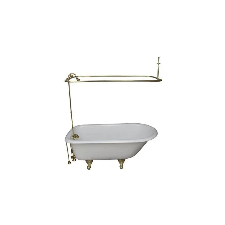 Tub Kit Antonio Freestanding 55 Inch Cast Iron White Includes Polished Brass Tub Filler 55 Inch Rectangular Shower Rod 30 Inch Freestanding Tub Supplies & Tub Drain Non-Skid Strips Clawfoot 36 Gallon Capacity