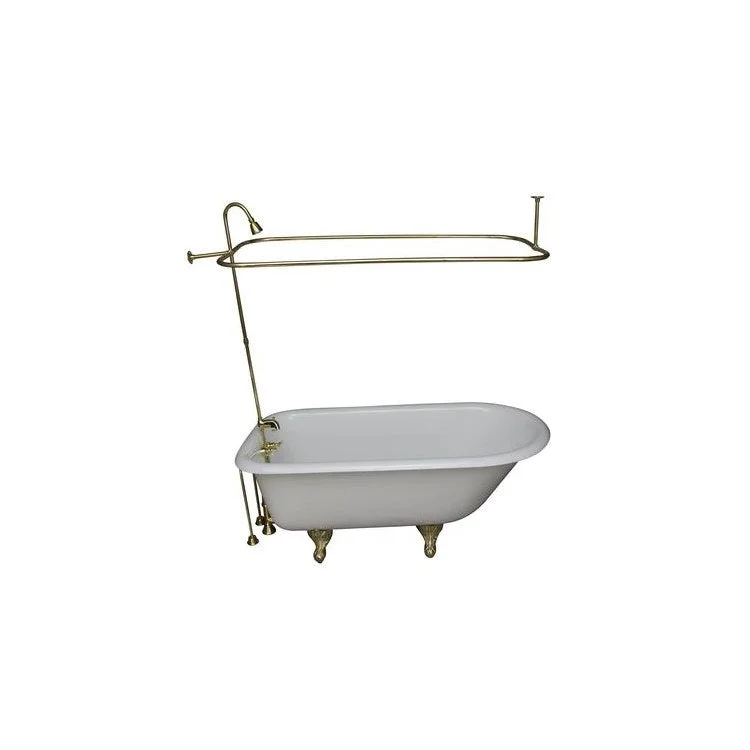 Tub Kit Antonio Freestanding 55 Inch Cast Iron White Includes Polished Brass Tub Filler 55 Inch Riser Showerhead Rectangular Shower Ring 24 Inch Double Offset Tub Supplies & Tub Drain Non-Skid Strips Clawfoot 36 Gallon Capacity