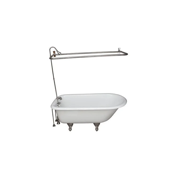 Tub Kit Antonio Freestanding 55 Inch Cast Iron White Includes Polished Nickel Tub Filler 56 Inch Riser Shower Rod 24 Inch Double Offset Tub Supplies & Tub Drain Non-Skid Strips Clawfoot 36 Gallon Capacity