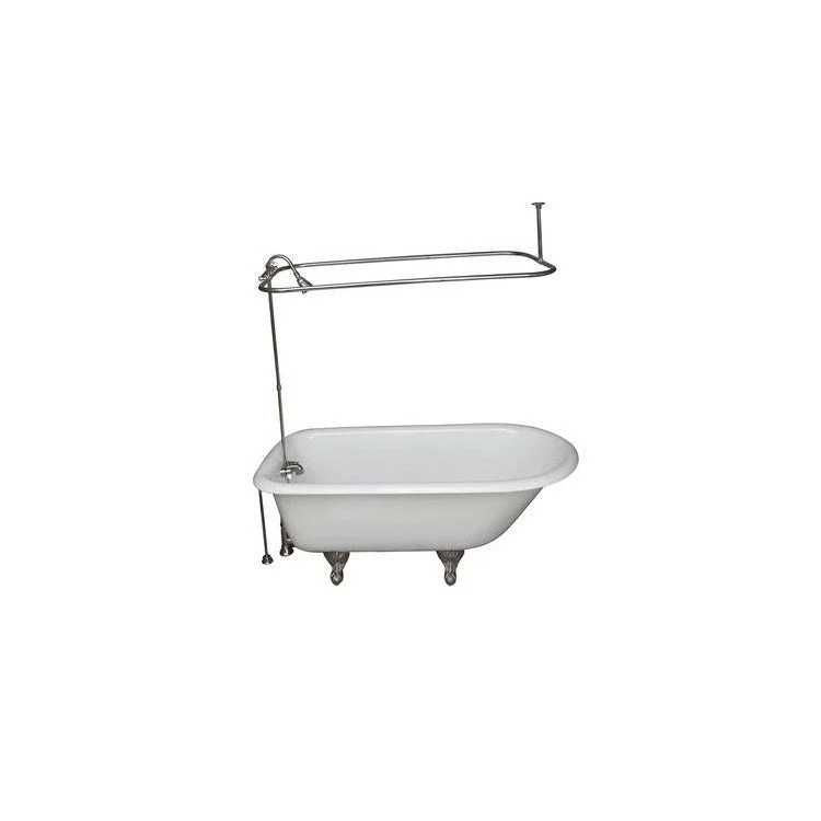 Tub Kit Antonio Freestanding 55 Inch Cast Iron White Includes Polished Nickel Tub Filler 48 Inch Rectangular Shower Rod 30 Inch Freestanding Tub Supplies & Tub Drain Non-Skid Strips Clawfoot 36 Gallon Capacity