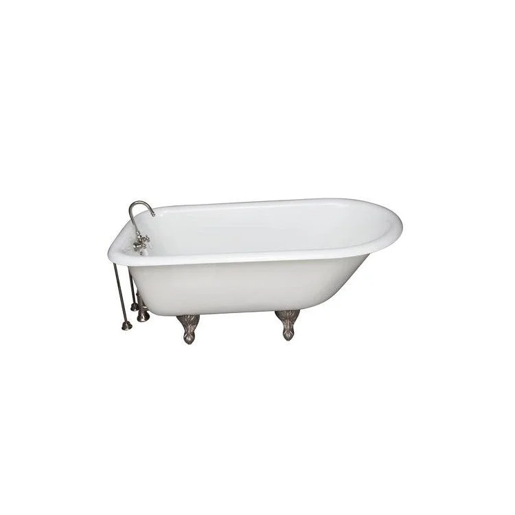 Tub Kit Antonio Freestanding 55 Inch Cast Iron White Includes Polished Nickel Tub Filler 24 Inch Double Offset Tub Supplies & Tub Drain Non-Skid Strips Clawfoot Gooseneck Spout Porcelain Lever Handles 36 Gallon Capacity