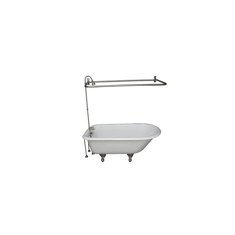 Tub Kit Antonio Freestanding 55 Inch Cast Iron White Includes Brushed Nickel Tub Filler 56 Inch Riser Shower Rod 24 Inch Double Offset Tub Supplies & Tub Drain Non-Skid Strips Clawfoot 36 Gallon Capacity