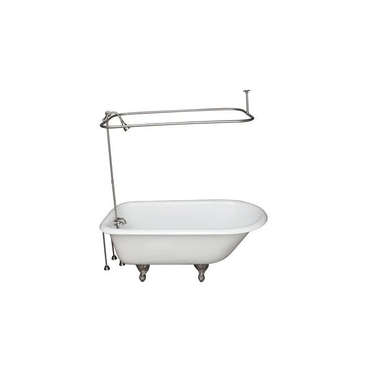 Tub Kit Antonio Freestanding 55 Inch Cast Iron White Includes Brushed Nickel Tub Filler 48 Inch Rectangular Shower Rod 30 Inch Freestanding Tub Supplies & Tub Drain Non-Skid Strips Clawfoot 36 Gallon Capacity