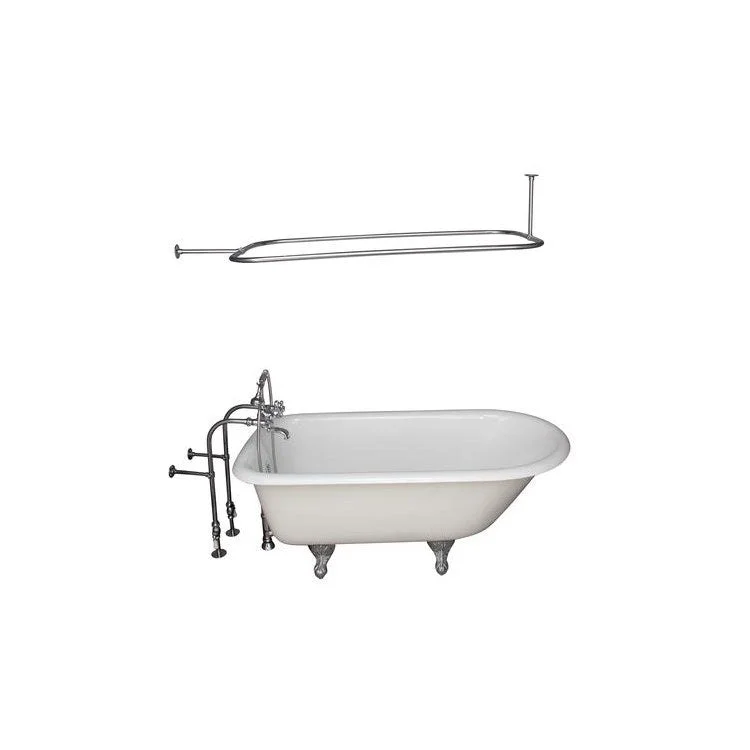 Tub Kit Antonio Freestanding 55 Inch Cast Iron White Includes Polished Chrome Tub Filler 48 Inch Rectangular Shower Rod 30 Inch Freestanding Tub Supplies & Tub Drain Non-Skid Strips Clawfoot Metal Cross Handles Cradle 60 Inch Hose 36 Gallon Capacity