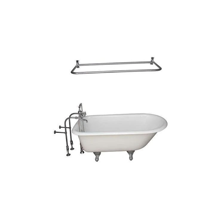 Tub Kit Antonio Freestanding 55 Inch Cast Iron White Includes Polished Chrome Tub Filler 48 Inch D Shower Rod 30 Inch Freestanding Tub Supplies & Tub Drain Non-Skid Strips Clawfoot Metal Cross Handles Cradle 60 Inch Hose 36 Gallon Capacity