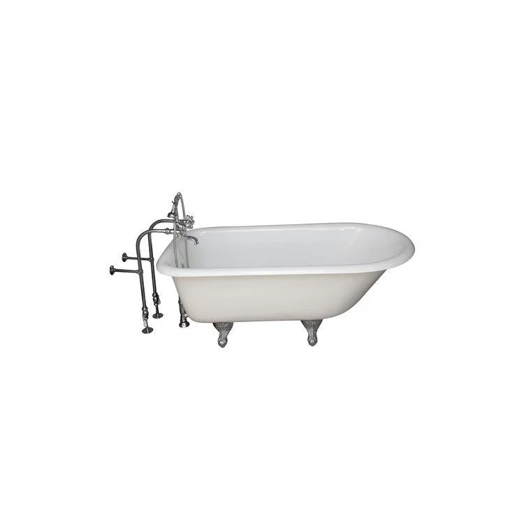 Tub Kit Antonio Freestanding 55 Inch Cast Iron White Includes Polished Chrome Tub Filler 30 Inch Freestanding Tub Supplies & Tub Drain Non-Skid Strips Clawfoot Metal Cross Handles Cradle 60 Inch Hose 36 Gallon Capacity