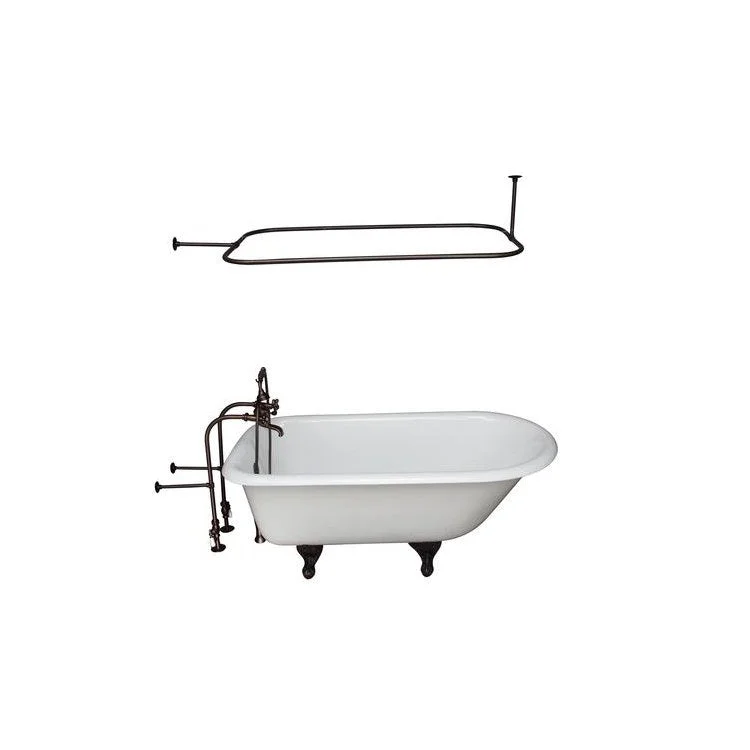 Tub Kit Antonio Freestanding 55 Inch Cast Iron White Includes Oil Rubbed Bronze Tub Filler 48 Inch Rectangular Shower Rod 30 Inch Freestanding Tub Supplies & Tub Drain Non-Skid Strips Clawfoot Metal Cross Handles Cradle 60 Inch Hose 36 Gallon Capacity