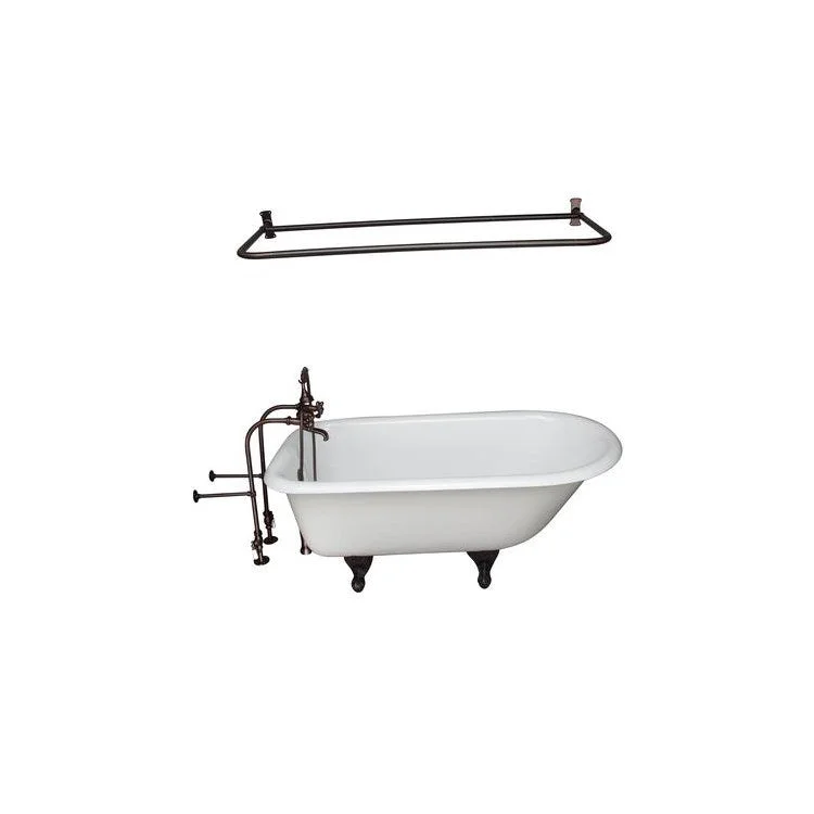 Tub Kit Antonio Freestanding 55 Inch Cast Iron White Includes Oil Rubbed Bronze Tub Filler 48 Inch D Shower Rod 30 Inch Freestanding Tub Supplies & Tub Drain Non-Skid Strips Clawfoot Metal Cross Handles Cradle 60 Inch Hose 36 Gallon Capacity