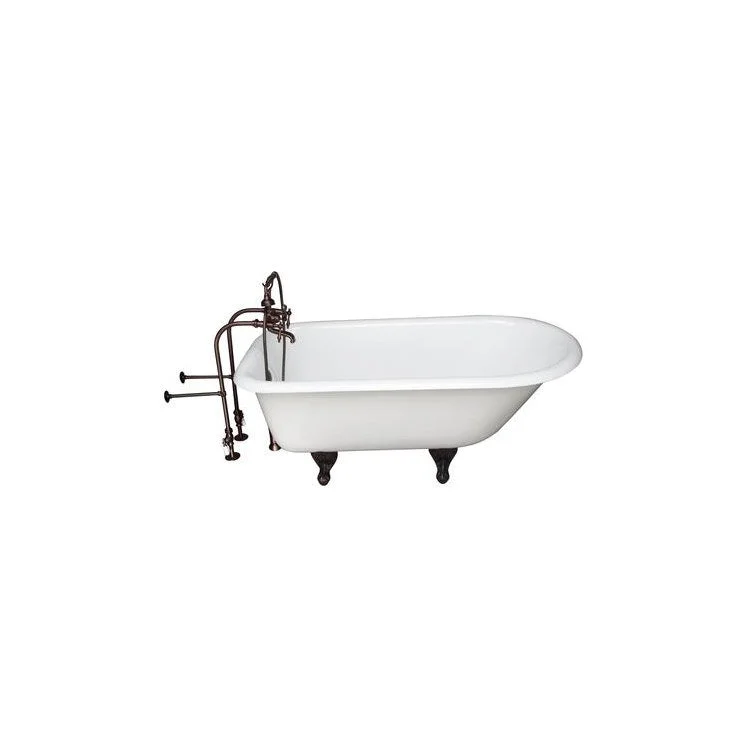 Tub Kit Antonio Freestanding 55 Inch Cast Iron White Includes Oil Rubbed Bronze Tub Filler 30 Inch Freestanding Tub Supplies & Tub Drain Non-Skid Strips Clawfoot Metal Lever Handles Cradle 60 Inch Hose 36 Gallon Capacity