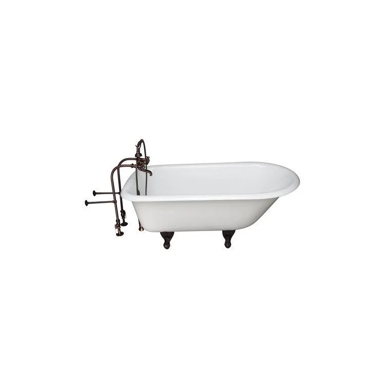 Tub Kit Antonio Freestanding 55 Inch Cast Iron White Includes Oil Rubbed Bronze Tub Filler 30 Inch Freestanding Tub Supplies & Tub Drain Non-Skid Strips Clawfoot Metal Cross Handles Cradle 60 Inch Hose 36 Gallon Capacity