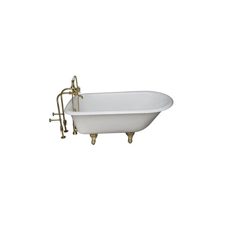 Tub Kit Antonio Freestanding 55 Inch Cast Iron White Includes Polished Brass Tub Filler 30 Inch Freestanding Tub Supplies & Tub Drain Non-Skid Strips Clawfoot Porcelain Lever Handles Cradle 60 Inch Hose 36 Gallon Capacity