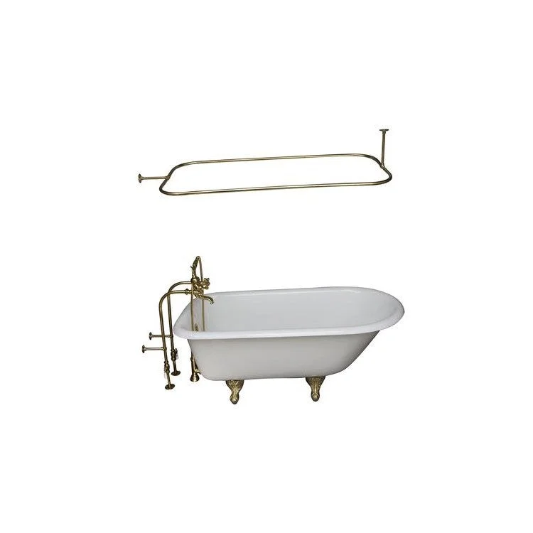 Tub Kit Antonio Freestanding 55 Inch Cast Iron White Includes Polished Brass Tub Filler 48 Inch Rectangular Shower Rod 30 Inch Freestanding Tub Supplies & Tub Drain Non-Skid Strips Clawfoot Metal Cross Handles Cradle 60 Inch Hose 36 Gallon Capacity