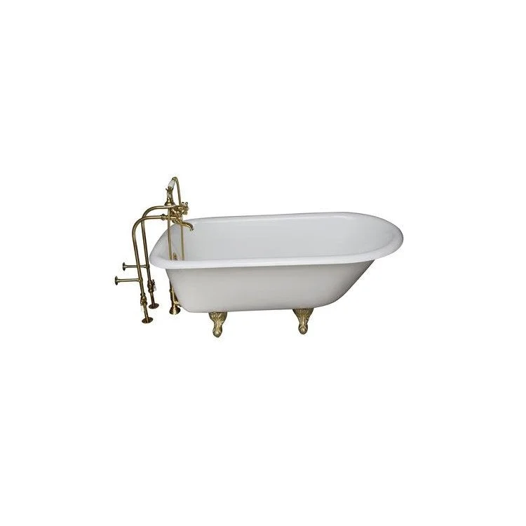 Tub Kit Antonio Freestanding 55 Inch Cast Iron White Includes Polished Brass Tub Filler 30 Inch Freestanding Tub Supplies & Tub Drain Non-Skid Strips Clawfoot Metal Cross Handles in White Cradle 60 Inch Hose 36 Gallon Capacity