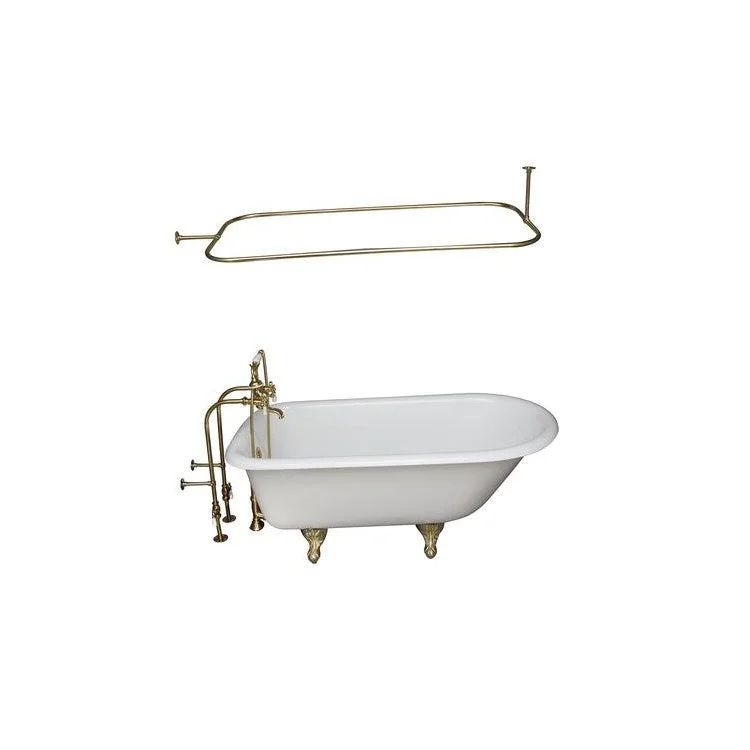 Tub Kit Antonio Freestanding 55 Inch Cast Iron White Includes Polished Brass Tub Filler 48 Inch Rectangular Shower Rod 30 Inch Freestanding Tub Supplies & Tub Drain Non-Skid Strips Clawfoot Porcelain Lever Handles 36 Gallon Capacity