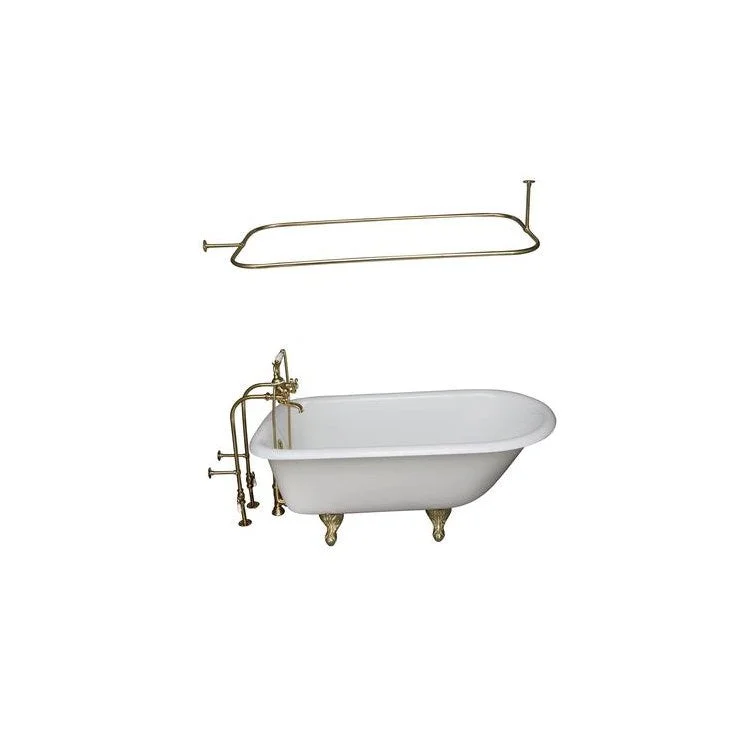 Tub Kit Antonio Freestanding 55 Inch Cast Iron White Includes Polished Brass Tub Filler 48 Inch Rectangular Shower Rod 30 Inch Freestanding Tub Supplies & Tub Drain Non-Skid Strips Clawfoot Metal Cross Handles 36 Gallon Capacity