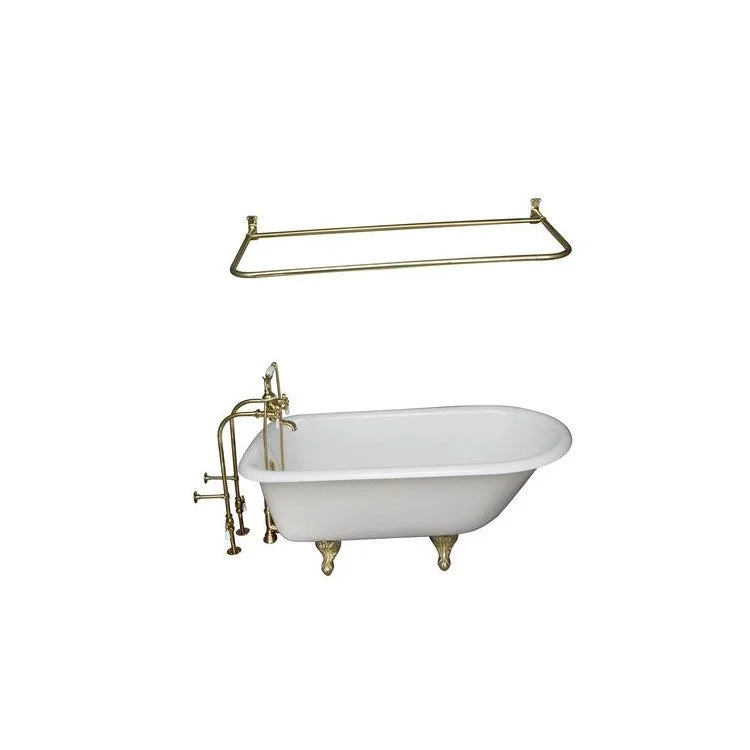 Tub Kit Antonio Freestanding 55 Inch Cast Iron White Includes Polished Brass Tub Filler 48 Inch D Shower Rod 30 Inch Freestanding Tub Supplies & Tub Drain Non-Skid Strips Clawfoot Porcelain Lever Handles Cradle 60 Inch Hose 36 Gallon Capacity