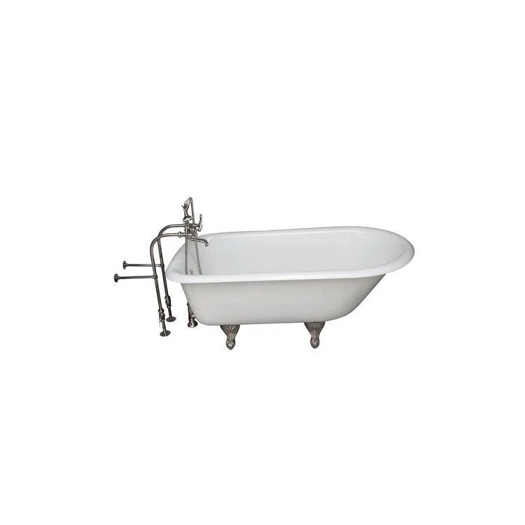 Tub Kit Antonio Freestanding 55 Inch Cast Iron White Includes Polished Nickel Tub Filler 30 Inch Freestanding Tub Supplies & Tub Drain Non-Skid Strips Clawfoot Metal Cross Handles in White Cradle 60 Inch Hose 36 Gallon Capacity