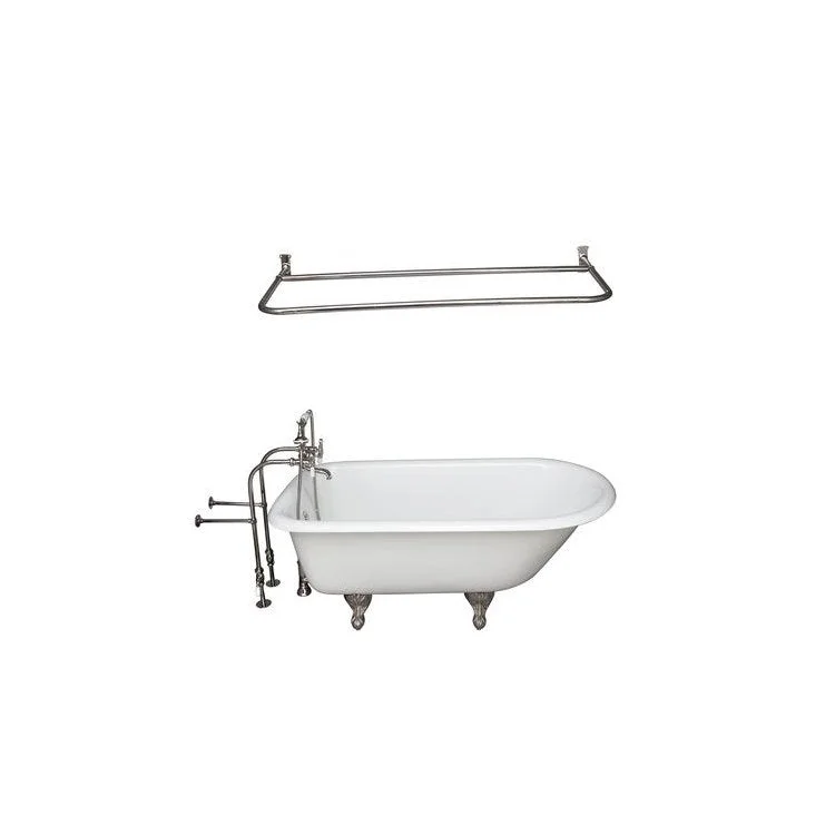 Tub Kit Antonio Freestanding 55 Inch Cast Iron White Includes Polished Nickel Tub Filler 48 Inch D Shower Rod 30 Inch Freestanding Tub Supplies & Tub Drain Non-Skid Strips Clawfoot Porcelain Lever Handles Cradle 60 Inch Hose 36 Gallon Capacity