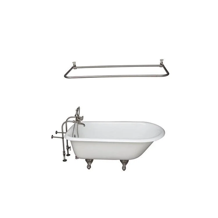 Tub Kit Antonio Freestanding 55 Inch Cast Iron White Includes Brushed Nickel Tub Filler 48 Inch D Shower Rod 30 Inch Freestanding Tub Supplies & Tub Drain Non-Skid Strips Clawfoot Metal Cross Handles Cradle 60 Inch Hose 36 Gallon Capacity