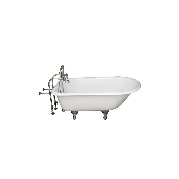 Tub Kit Antonio Freestanding 55 Inch Cast Iron White Includes Brushed Nickel Tub Filler 30 Inch Freestanding Tub Supplies & Tub Drain Non-Skid Strips Clawfoot Metal Lever Handles Cradle 60 Inch Hose 36 Gallon Capacity