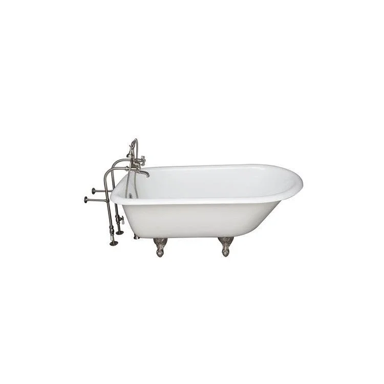 Tub Kit Antonio Freestanding 55 Inch Cast Iron White Includes Brushed Nickel Tub Filler 30 Inch Freestanding Tub Supplies & Tub Drain Non-Skid Strips Clawfoot Metal Cross Handles Cradle 60 Inch Hose 36 Gallon Capacity