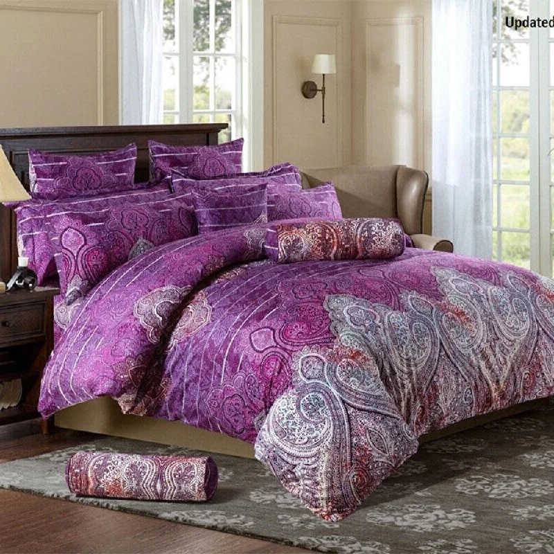 3pc California King Size Bedding Set Paisley Print Purple