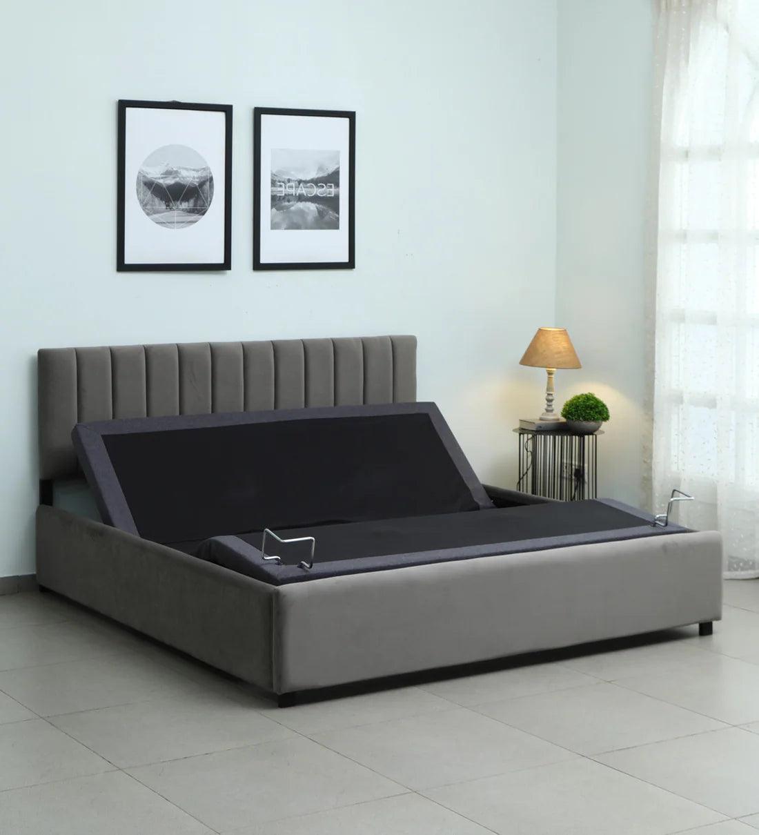 Aliba King Size Smart Bed in Italia Grey Colour With Remote