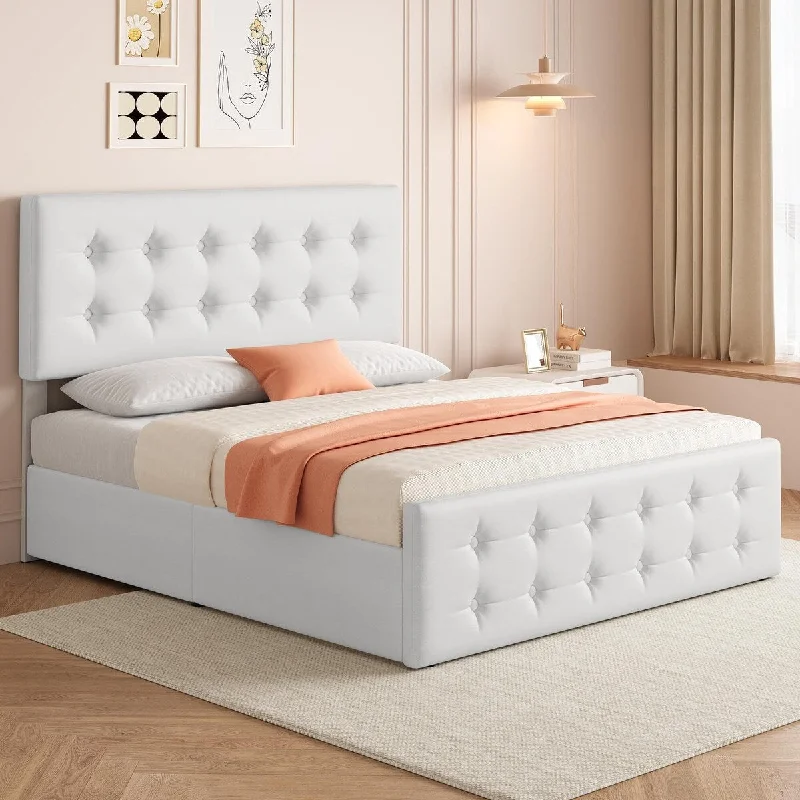 Bed Frame with 4 Storage Drawers and Headboard