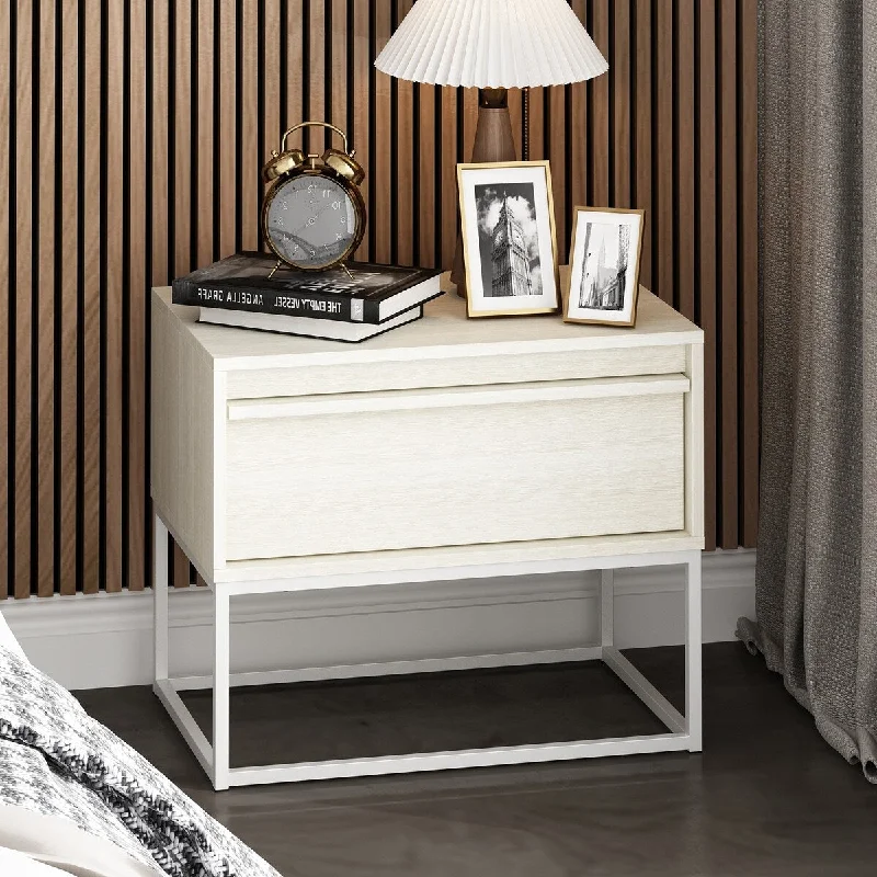 Beige Bedside Table - Compact and Versatile Nightstand End Table