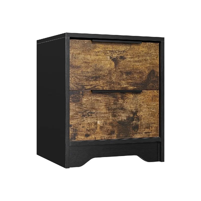 Black Solid Wood Two Drawer Vintage Nightstand Bedside Table for Bedroom