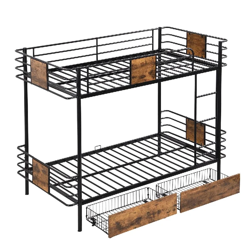 Bunkbeds Twin XL Over Twin XL for Teens Adults, Twin XL with 2 Drawers