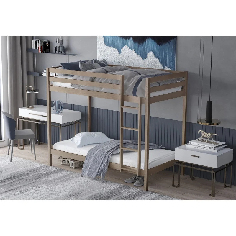 CraftPorch Modern Twin Over Twin Size Wooden Bunk Bed