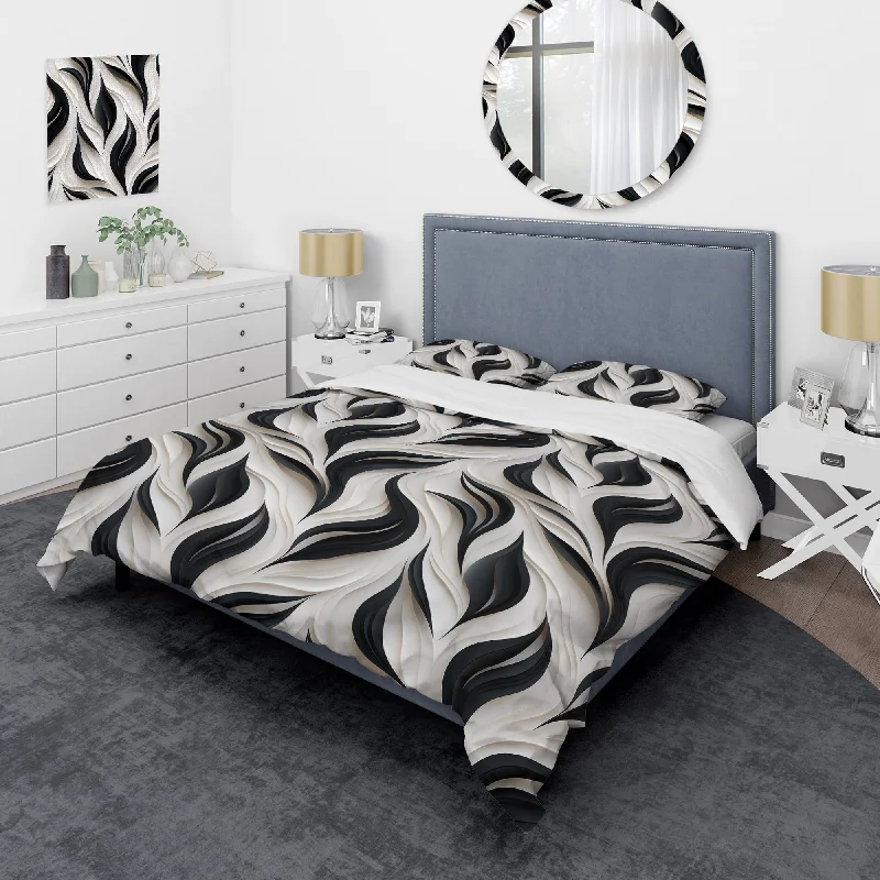 Designart "White And Black Minimalist Elegance I" Black Modern Bedding Set With Shams