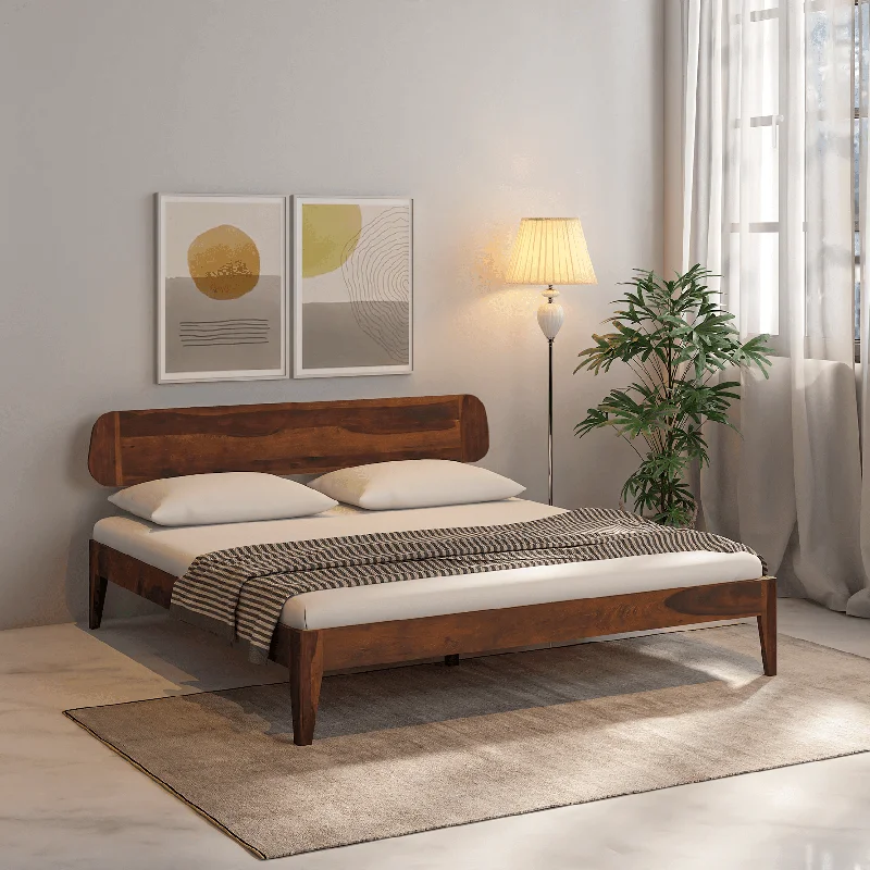 Fabica Low Sheesham Wood Bed In Light Rosewood Without Box Storage