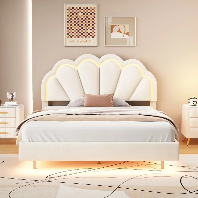 Full Upholstered Platform Bed with LED