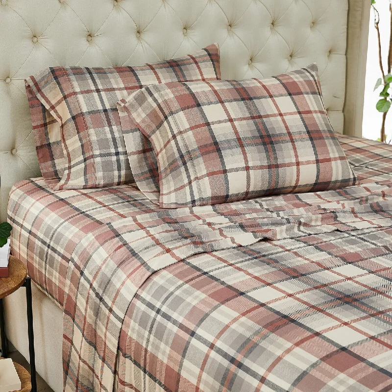 Highland 300 Thread Count Cotton Extra Deep Pocket Plaid 4-piece Bed Sheet Set