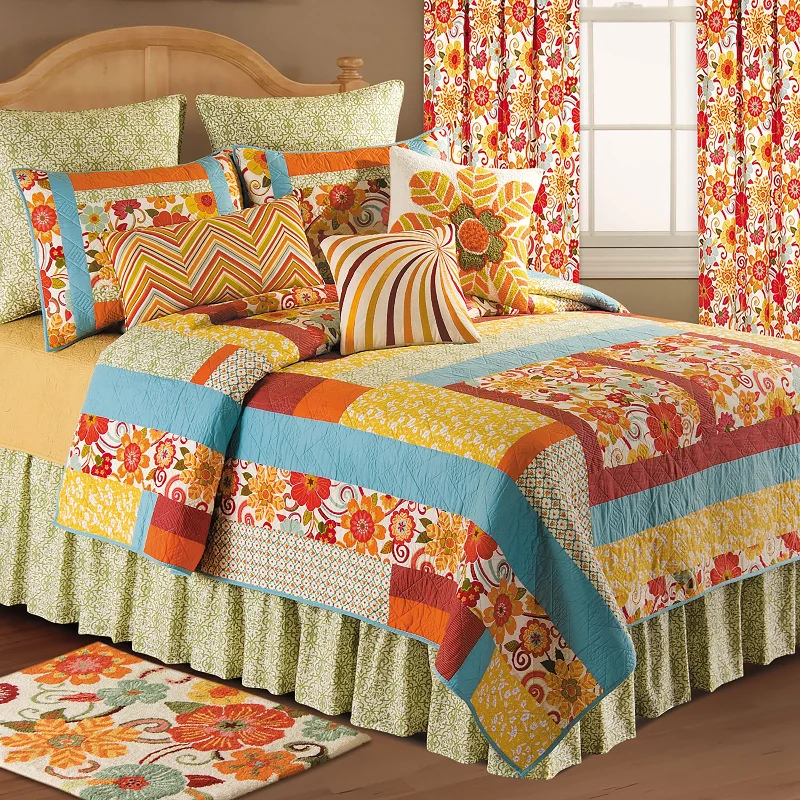 Indie Twin Quilt Cotton Boho Bohemian Pieced Fun Floral Machine Washable Bedspread Coverlet