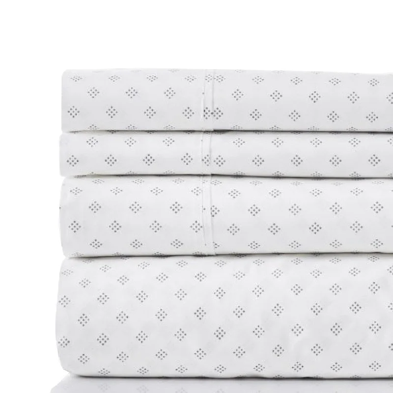 Matt 3 Piece Twin Bed Sheet Set, Organic Cotton, Printed, White, Gray