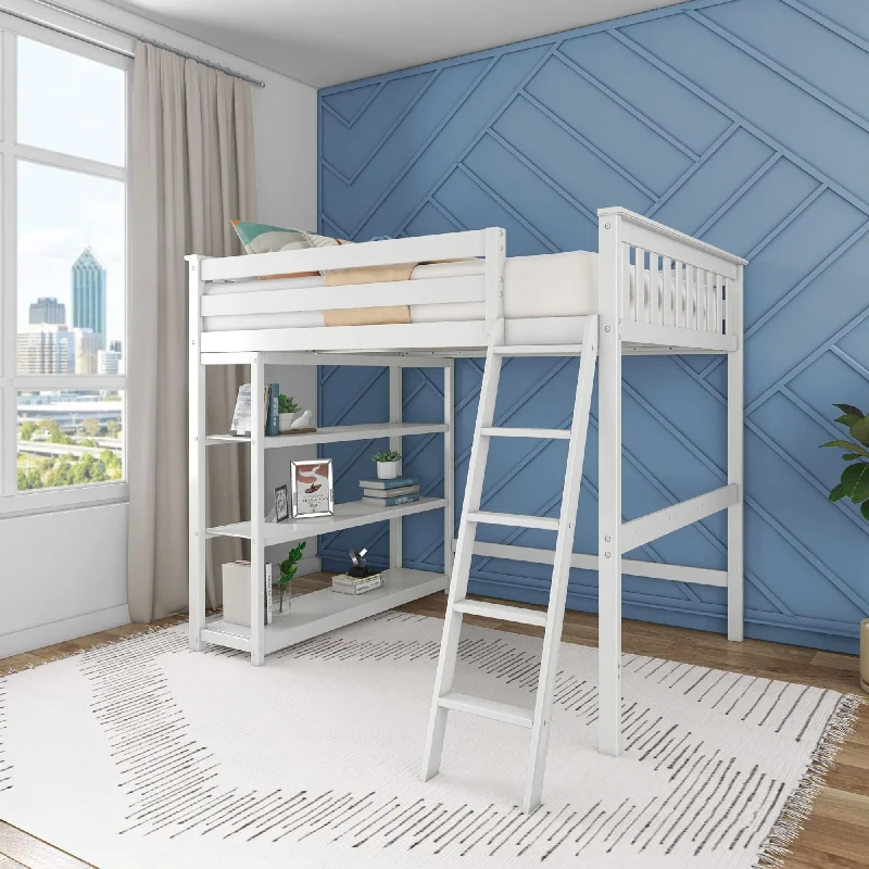 Max and Lily Full-Size High Loft Bed with Bookcase